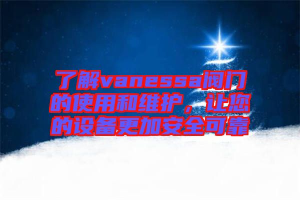 了解vanessa閥門的使用和維護(hù)，讓您的設(shè)備更加安全可靠