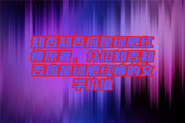 知否知否應(yīng)是綠肥紅瘦原著，介紹知否知否應(yīng)是綠肥紅瘦的文學(xué)價(jià)值