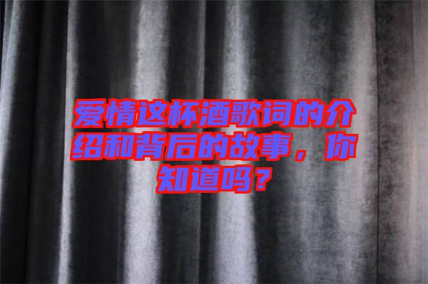 愛(ài)情這杯酒歌詞的介紹和背后的故事，你知道嗎？