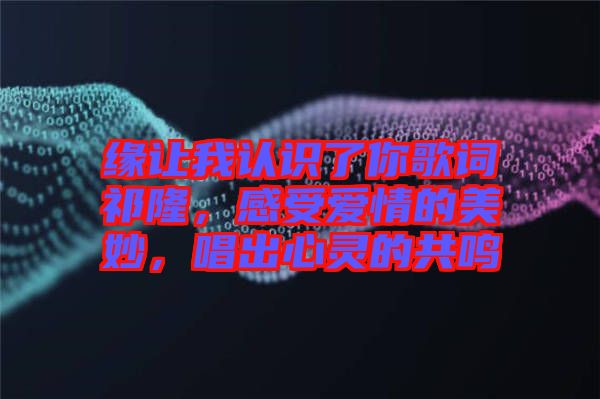 緣讓我認(rèn)識了你歌詞祁隆，感受愛情的美妙，唱出心靈的共鳴