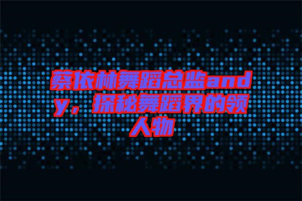 蔡依林舞蹈總監(jiān)andy，探秘舞蹈界的領(lǐng)人物