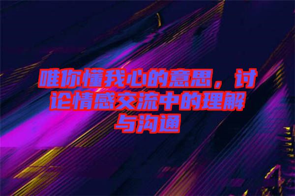 唯你懂我心的意思，討論情感交流中的理解與溝通