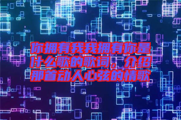 你擁有我我擁有你是什么歌的歌詞，介紹那首動人心弦的情歌