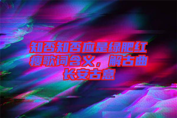 知否知否應(yīng)是綠肥紅瘦歌詞含義，解古曲長(zhǎng)安古意