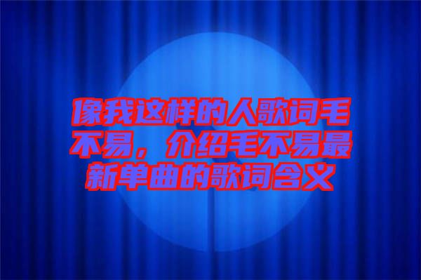 像我這樣的人歌詞毛不易，介紹毛不易最新單曲的歌詞含義