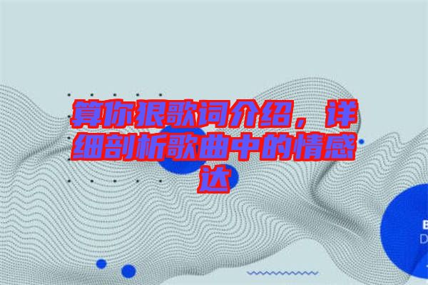 算你狠歌詞介紹，詳細(xì)剖析歌曲中的情感達(dá)