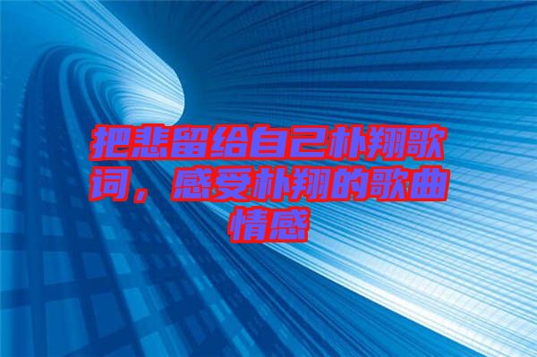 把悲留給自己樸翔歌詞，感受樸翔的歌曲情感