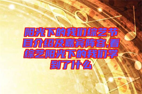 陽光下的我們綜藝節(jié)目介紹及嘉賓陣容,看綜藝陽光下的我們學到了什么